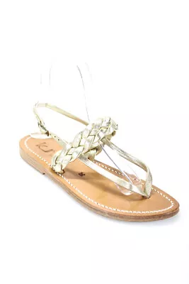 K Jacques Womens Leather Thong Slingbacks Sandals Gold Metallic Size 36 6 • $2.99