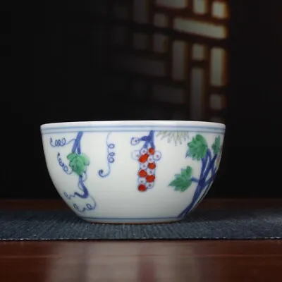 3.1  China Ming Blue White Doucai Contrasting Colors Porcelain Grape Vine Cup • $29
