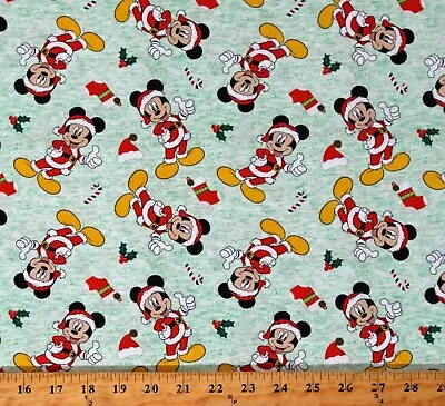 Cotton Mickey Mouse Christmas Disney Kids Green Fabric Print By The Yard D408.05 • $9.95