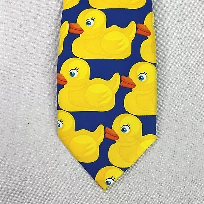 Pop Tease Novelty Tie Blue Yellow Polyester Necktie Yellow Rubber Duckies  • $9.99