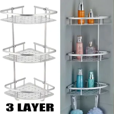 £9.99 • Buy 3 Tiers Corner Storage Shower Rack Shelf Organiser Bathroom Caddy Basket Tidy UK
