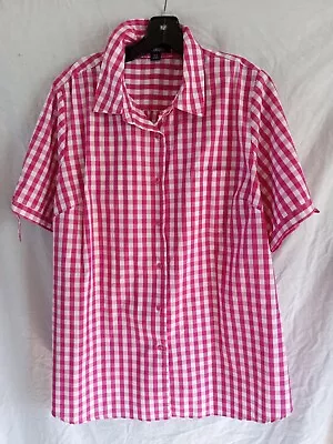 Ladies 20w Pink White Check Shirt Tie Sleeve Picnic Park Cruise Travel Packable • $13