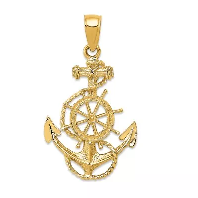 Real 14kt Yellow Gold Anchor And Wheel Pendant • $143.90