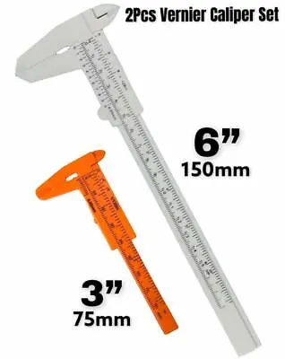 2 Pcs 6”/ 3” Plastic Vernier Calliper Set Gauge Micrometer Measuring Tool Ruler  • £3.49