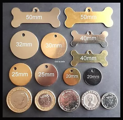 ENGRAVED PET TAGS - Personalised Id Dog Cat Tag Brass Name Small Large Identity! • £2.99