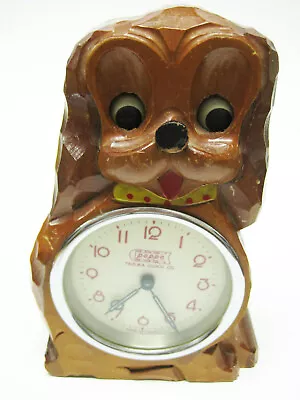 B758 Vintage Cute Tezuka Clock Co Poppo Dog Moving Eyes Wind Up Desk Clock • $275