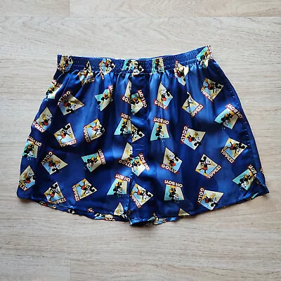 Vintage NWoT Mickey 100% Silk Satin Mickey Mouse Boxer Elastic Waist Blue Men XL • $34.98