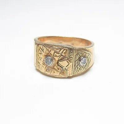 Mens 1890s Victorian 14K Yellow Gold Two Single Cut Diamond Belt Ring 0.02 Cts • $731.25
