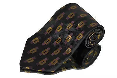 Siegel's Men's Tie Black Purple & Gold Geometric Woven Silk Necktie 58 X 4 In • $39.99