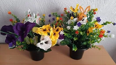 Graveside Memorial Artificial Spring Flowers Inserts Pot Pansies Picks X 1 • £10.95