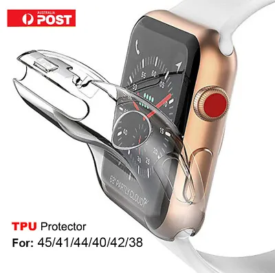 $4.99 • Buy For Apple Watch 7 6 5 4 TPU Clear Screen Protector Case Cover 45 41 44 40 42 38
