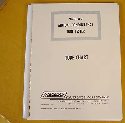 65p Remastered SETUP TUBE CHART BOOK Mercury 1000 Mutual Conductance Tube Tester • $7.99