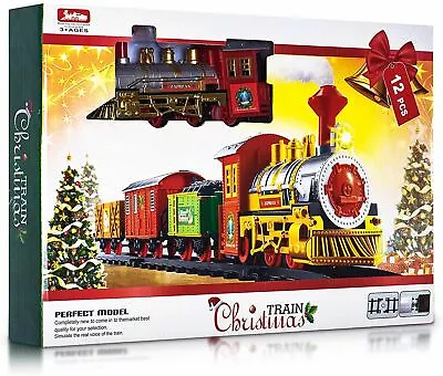 12pc Christmas Train Set Track Deluxe Musical Sound Light Around Tree Decoration • £12.90