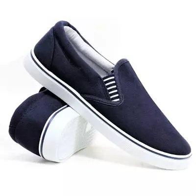 Mens Slip On Canvas Shoes Espadrilles Deck Plimsolls Trainers Boys Boat Shoes • £12.95