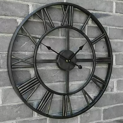 40CM Large Roman Numerals Skeleton Wall Clock Big Giant Open Face Round Home • £17.96