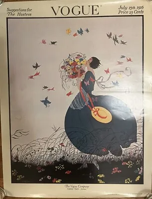 Vogue Poster Art Deco Print Cover July 15th 1916 Lady Butterfly Vintage 20x25 • $99