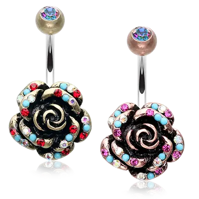 Vintage Boho Gleam Rose Belly Ring Piercing AB Clear Red Fuchsia Copper • $13.99
