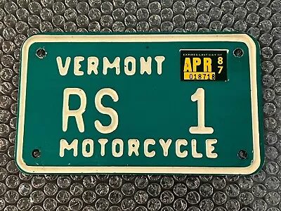 Vintage Personalized VERMONT MOTORCYCLE License Plate! RS 1 Sticker Tag 1987 Exp • $25