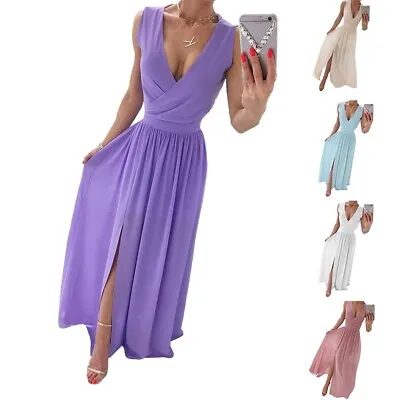 Gorgeous Chiffon V Neck Party Gown With High Split And Bridesmaid Dress Design • £19.22