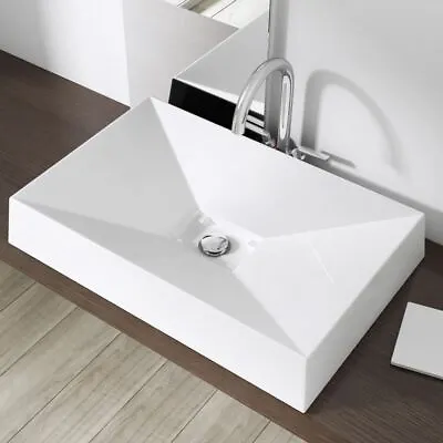 £104.88 • Buy Bathroom Wash Basin Sink Stone Resin Rectangle Counter Top & Waste Plug 700mm