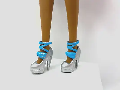 Barbie Top Model Sized Shoes ☆ Metallic Silver Ankle Strap Platform High Heels • $7