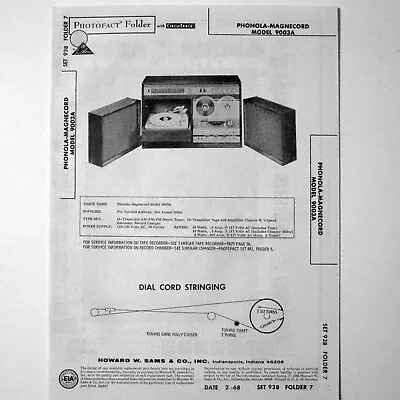 Phonola Magnecord Model 9003A Tuner Phonograph - SAMS Photofact ™ 1968 - New NOS • $4.70