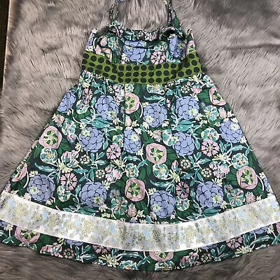 Matilda Jane House Of Clouds Green Blue Floral Sleeveless Sun Dress Size Medium • $39.99