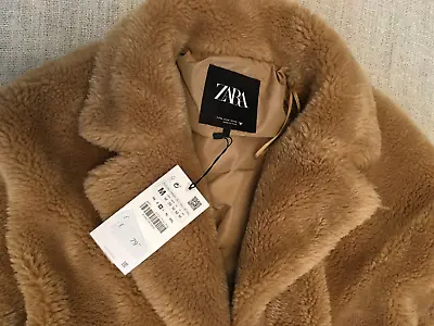 ZARA FAUX SHEARLING COAT ~ SIZE M (see Measurements) ~  1255/719 ~ BEIGE/CAMEL • $43.50