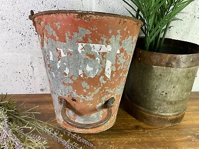 Vintage Rustic Galvanised Metal Fire Bucket Garden Planter Tub Hanging Basket • £36