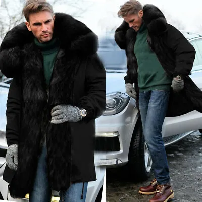£40.79 • Buy Roiii Mens Winter Fur Lined Jacket Winter Warm Long Jacket Outerwear Parka Coat