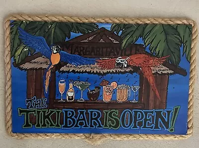 Margaritaville Tiki Bar Is Open Wooden Plaque Sign 11  X 7.5  Rope Border HTF • $14