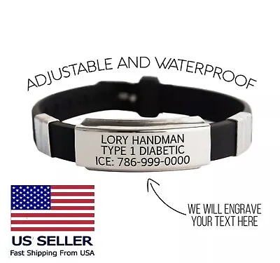 Personalized Medical ID Bracelet Waterproof Medical Alert Emergency Bangle • $15.45