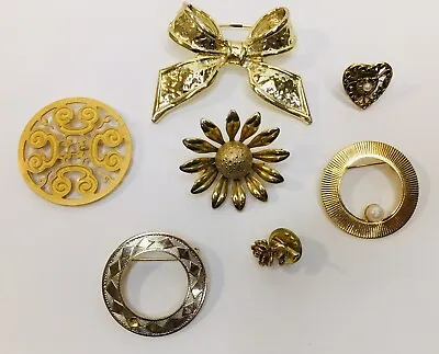 Vintage Gold Tone Jewelry Lot Brooch & Lapel (Tack) Pin 7 Pc Estate Finds • $15