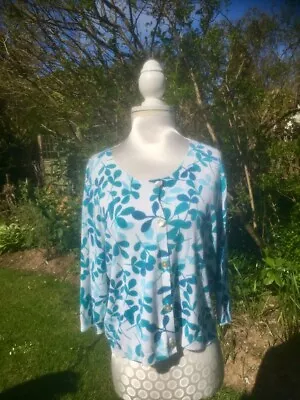 Women's Size 20 'MATALAN' Floral Print Blue/teal/white Cardigan. Short Sleeves. • £7