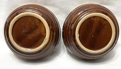 Monmouth Stoneware Bowls Lot Of 2 USA Brown Drip Glaze Pottery Maple Leaf Mark • $12.95