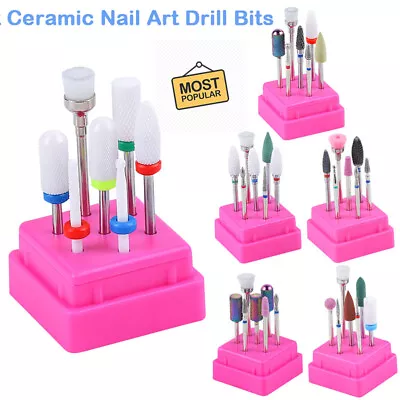 7 Pcs Ceramic Nail Drill Bits Set  File Acrylic Manicure Pedicure Nail Art Tools • $20.69