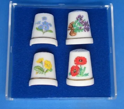 £3.95 • Buy Gift Box Set Of Four China Thimbles -- Spring Flowers