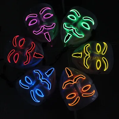 V For Vendetta LED Light Up Hacker Mask EDC Night Club Rave Costume Party Props • $5.99