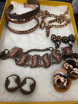 Lot Of Vintage NOS Solid Copper Jewelry  Indian Charm Bracelet - Earrings More • $37