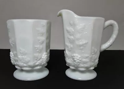 Westmoreland Paneled Grape Creamer & Sugar Bowl Milk Glass White Opaque • $16