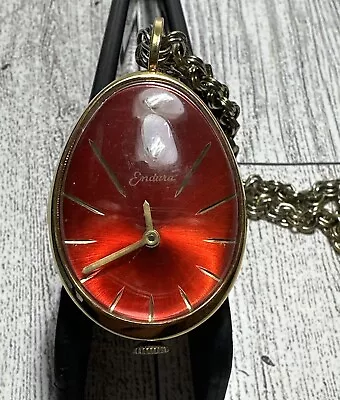 ENDURA TIME CORPORATION   TEAR DROP   PENDANT WATCH CLEAR Red Gold Metal • $30