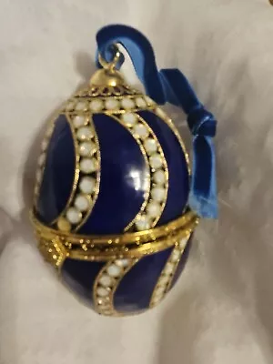 Royal Blue And Gold Faberge Egg Replica Trinket Ornament 3.5 Inches Tall • $19.99