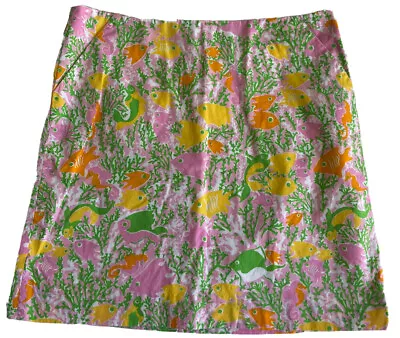 Vintage Lilly Pulitzer MAKIN WAVES Fish Print Sz 4 Yellow Orange Cotton Skirt • $16.74