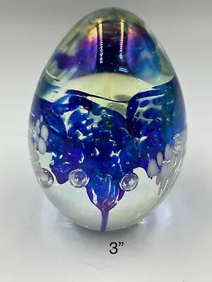 Mt. St. Helens Ash MSH Art Glass Paperweight Purple Blue Iridescent Egg • $23.51