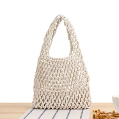 Womens Macaron Cotton Rope Handmade Mesh Handbag Triangular Beach Woven Bag • $19.99