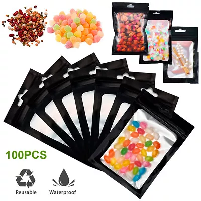 100/200 Smell Proof Black Mylar Bags Resealable Zip Lock Pouch Food Storage Bags • $9.59