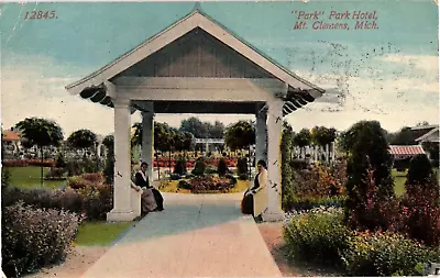 Garden Of Park Hotel Mt. Clemens Michigan Divided Postcard 1913 • $4.14