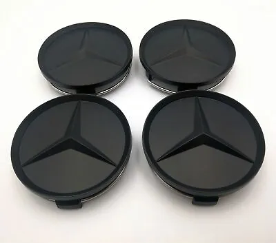 $12.99 • Buy Set Of 4 75mm Wheel Center Caps Hubcaps Emblem Matte Black For Mercedes Benz AMG