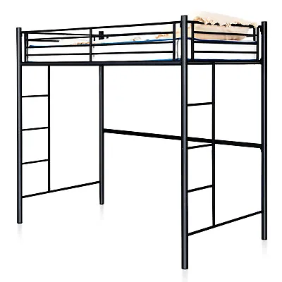 3.5FT Single Metal Loft Bed Frame High Sleeper Bunk Bed Study Desk Cabin Bed • £159.95