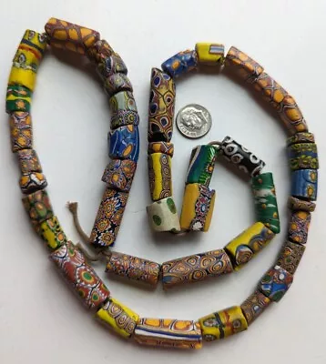 Antique Venetian 45 Pc African Millefiori Glass Trade Beads - 30 Inch Strand  • $150